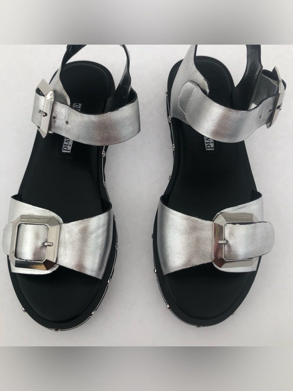Charles David Silver Metallic Buckle Sandals